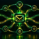 Absztrakt kompozíció az e-mail automatizációról és a vevői életútról.
